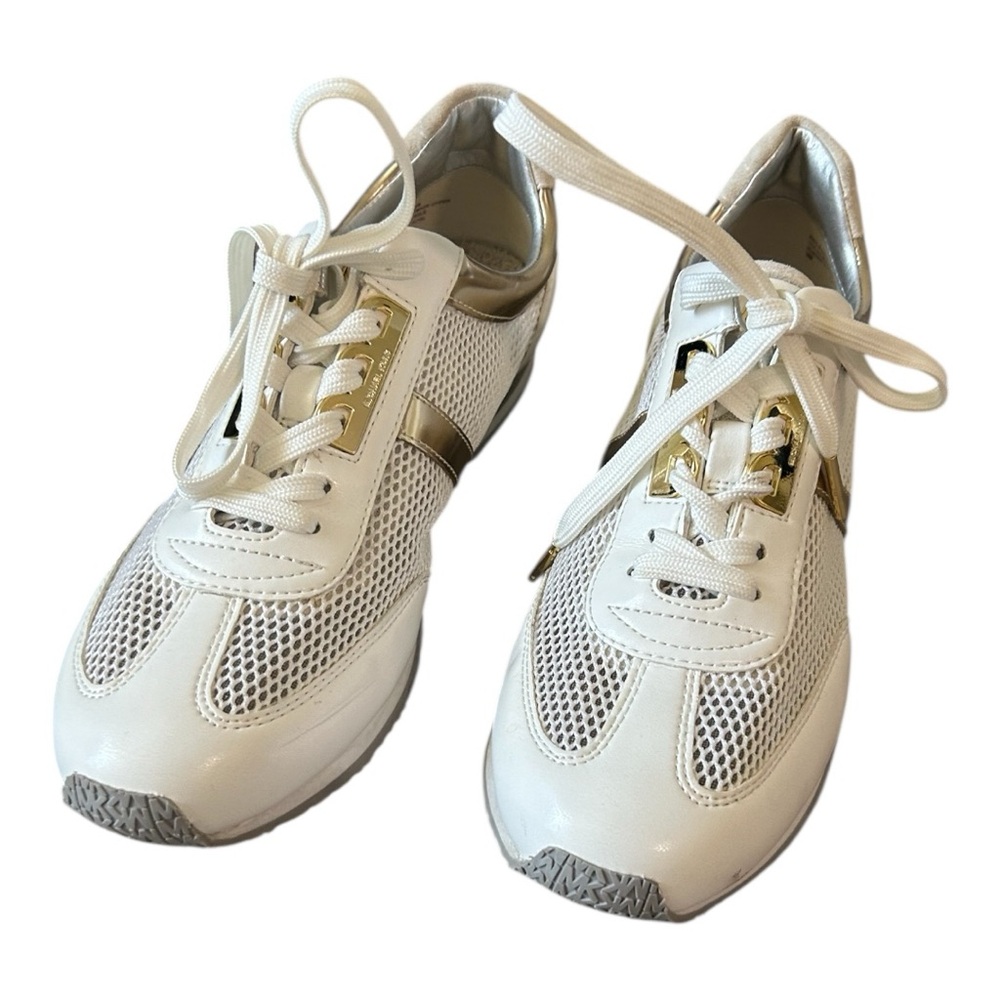 Michael Kors White and Gold Sneakers with Mesh Ventilation